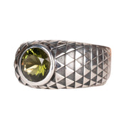 Moldavite Gemstone Mens Sunflower Ring .925 Silver - InnerVision Crystals
