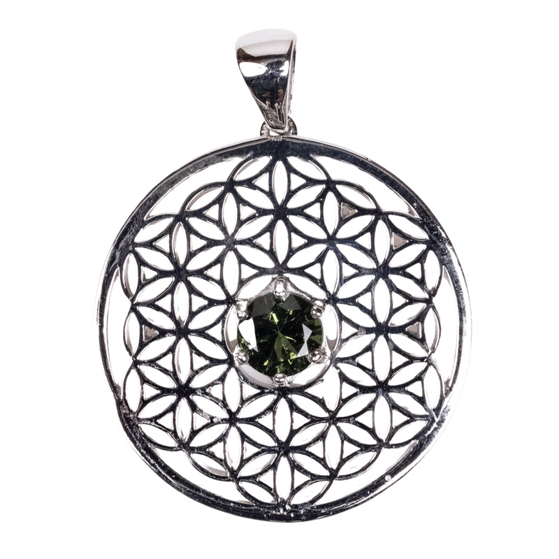 Flower of Life Pendant | Moldavite Gemstone .925 Silver - InnerVision Crystals