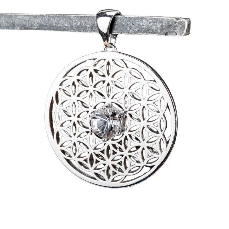 Flower of Life Pendant | Herkimer Diamond Quartz .925 Silver - InnerVision Crystals