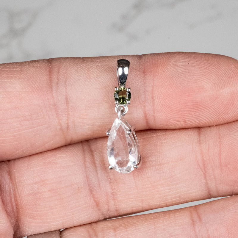 Phenakite 1.75 ct 13x7mm + 4mm Moldavite Pendant .925 - InnerVision Crystals