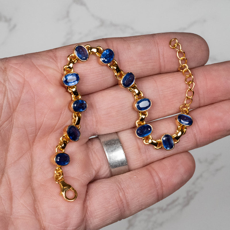 Kyannite Bracelet 7.5" Adjustable 7x5mm .925 + 18K Plated - InnerVision Crystals