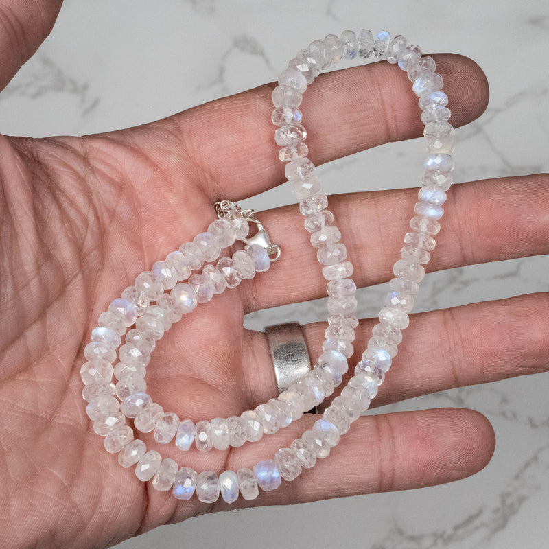 Moonstone Faceted Bead Necklace 18.5" Adjustable 6.5mm .925 - InnerVision Crystals