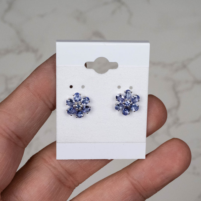 Tanzanite Flower Earrings 3mm-3.5mm Stones .925 + Rhodium - InnerVision Crystals