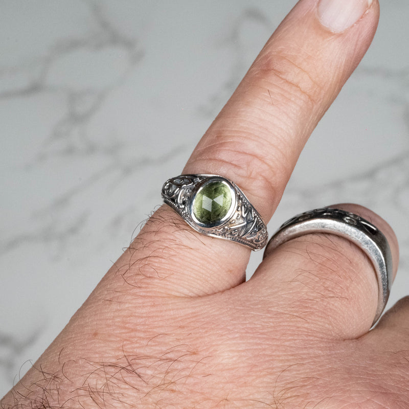 Moldavite 8x6mm Rose Cut - Limited Edition Ring Size 7 .925 - InnerVision Crystals