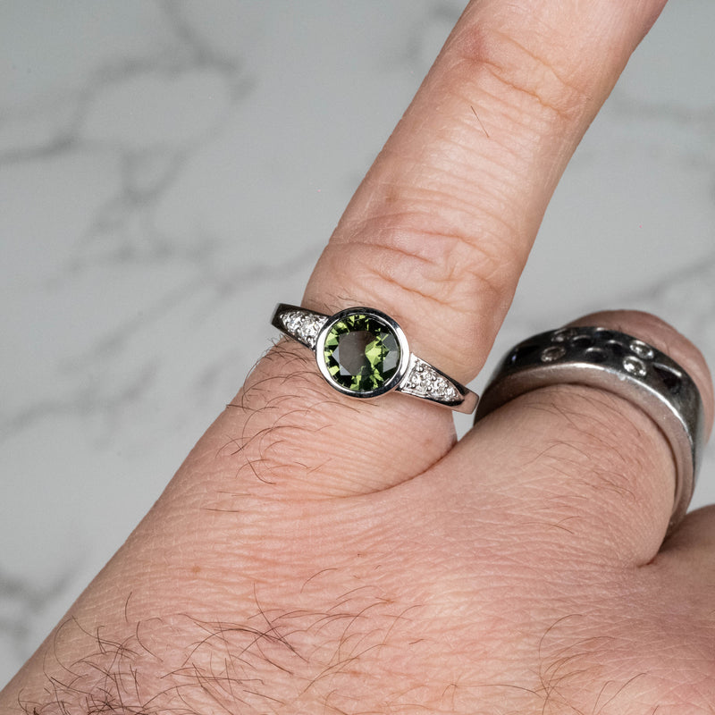 Moldavite + Diamond Ring - Limited Edition Size 7 .925 - InnerVision Crystals