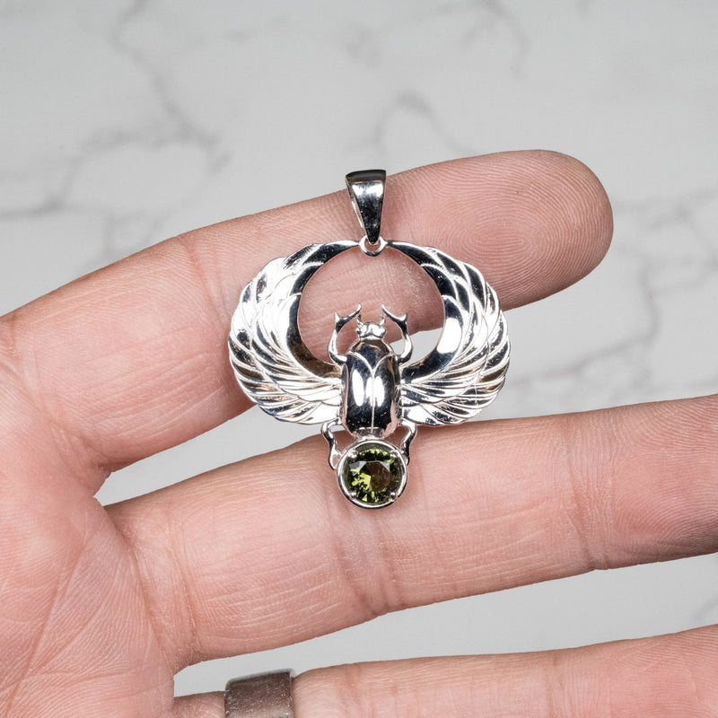 Moldavite Scarab Pendant 6mm .925 - InnerVision Crystals