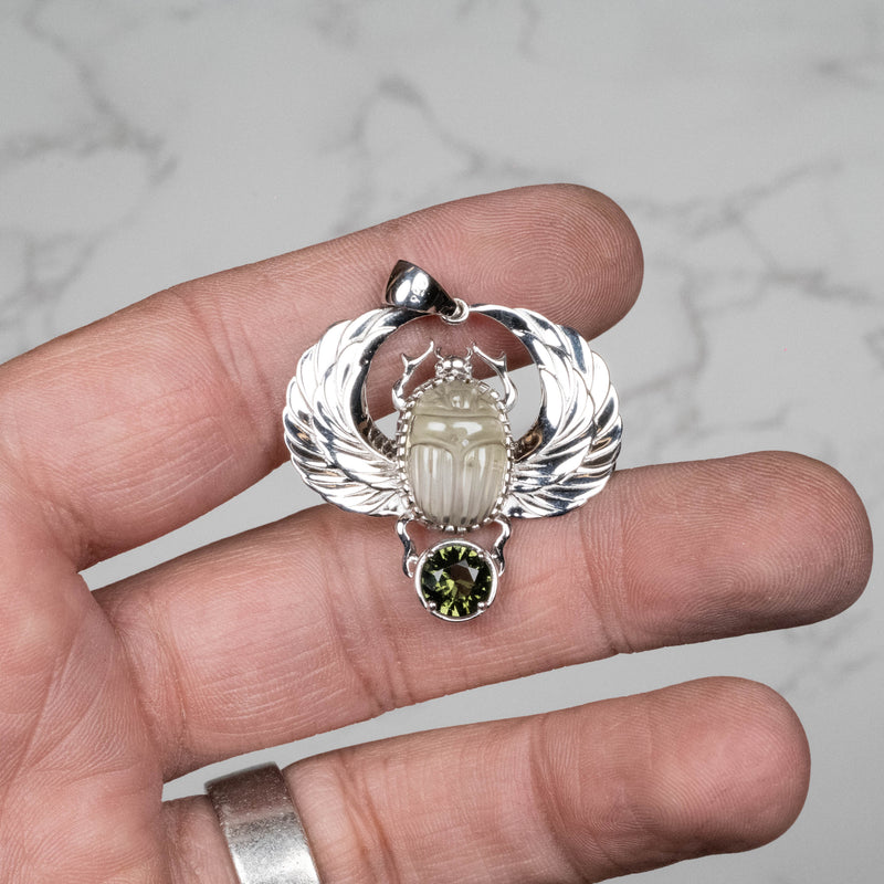 Moldavite + Libyan Desert Glass Scarab Pendant .925 - InnerVision Crystals