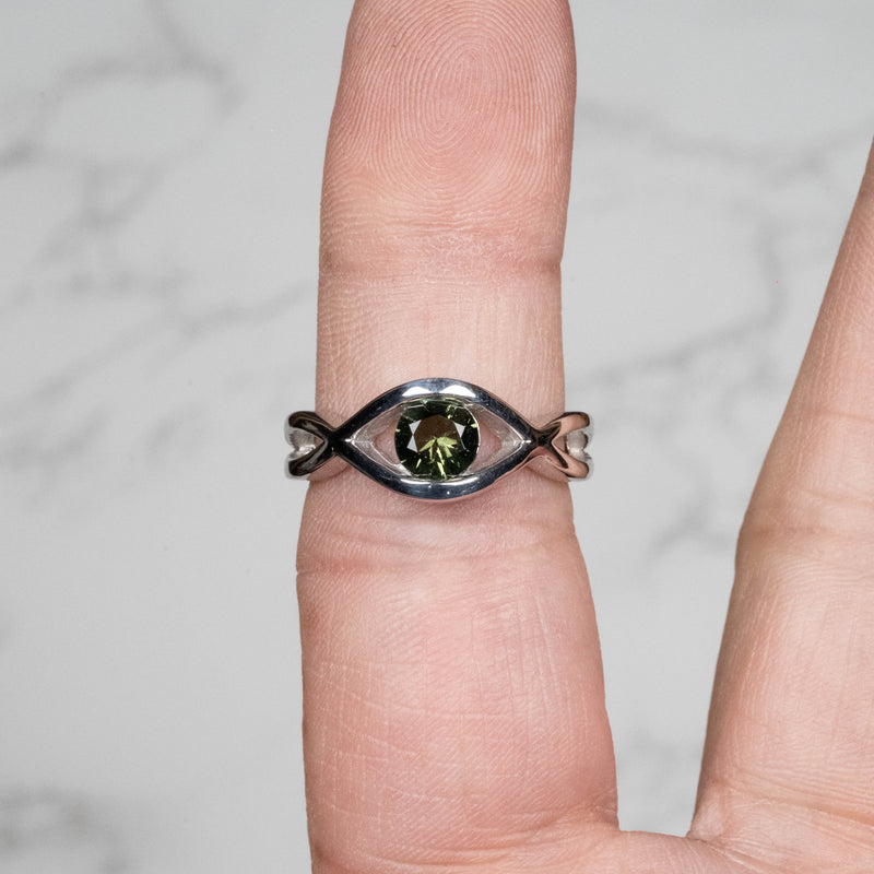 Moldavite Eye Ring 6mm Size 9 .925 - InnerVision Crystals