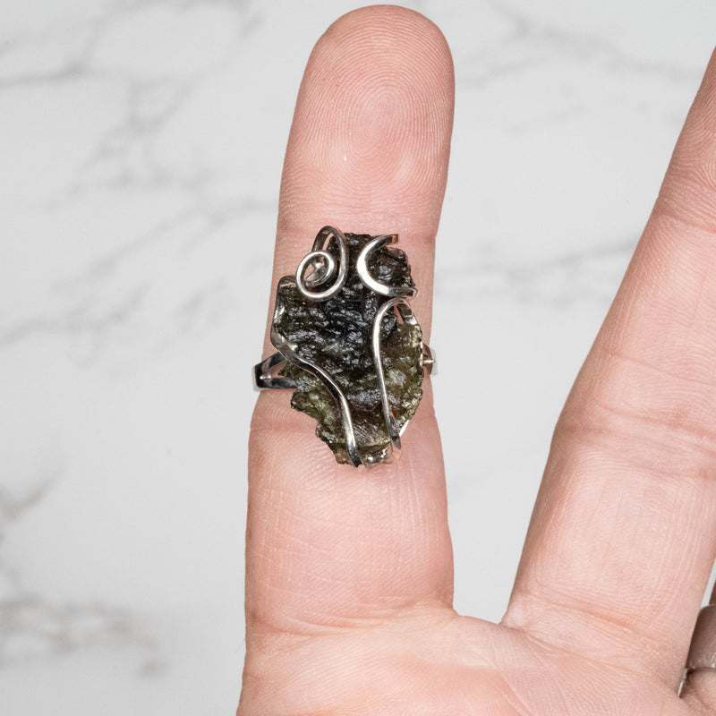 Moldavite Ring 27x16mm Size 9.5 .925 - InnerVision Crystals