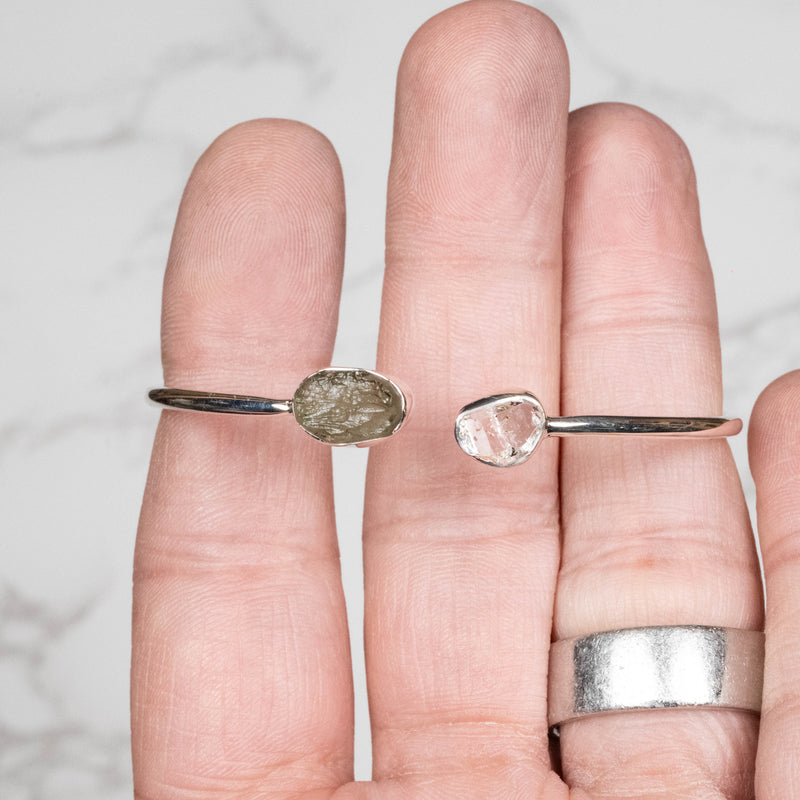 Moldavite + Herkimer Diamond Twist Bracelet 6" / Small Wrist .925 - InnerVision Crystals