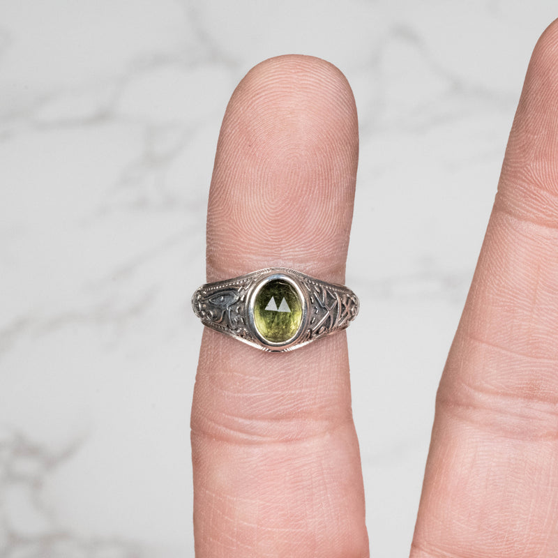 Moldavite 8x6mm Egyptian Limited Edition Ring Size 7.5 .925 - InnerVision Crystals