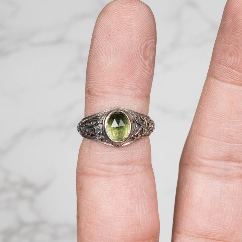 Moldavite 8x6mm Egyptian Limited Edition Ring Size 7.5 .925 - InnerVision Crystals