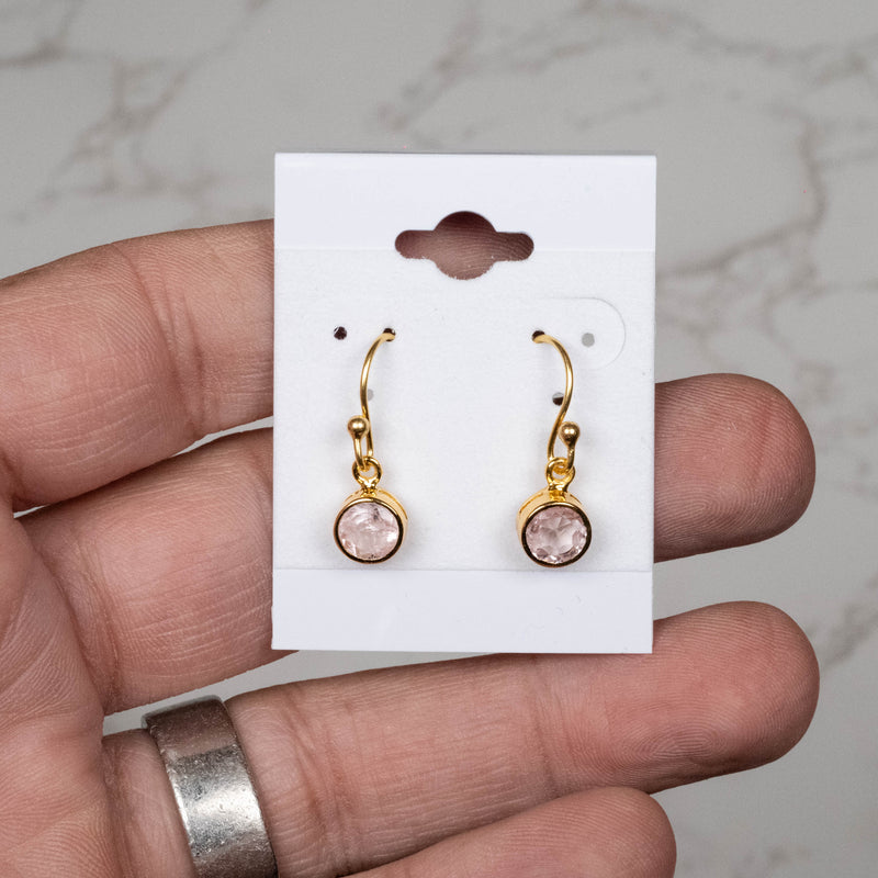 Morganite Dangle Earrins 6mm .925 + 18K Gold Plated - InnerVision Crystals
