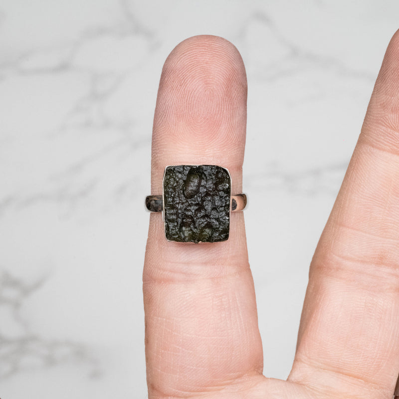 Moldavite Ring 15x13mm Size 8 .925 - InnerVision Crystals