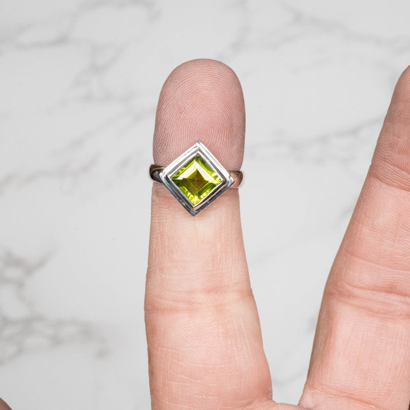 Peridot Ring 7mm Size 6 .925 - InnerVision Crystals