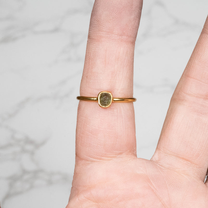 Moldavite Ring 4.5mm .925 + 18K Gold Plated Size 10 - InnerVision Crystals