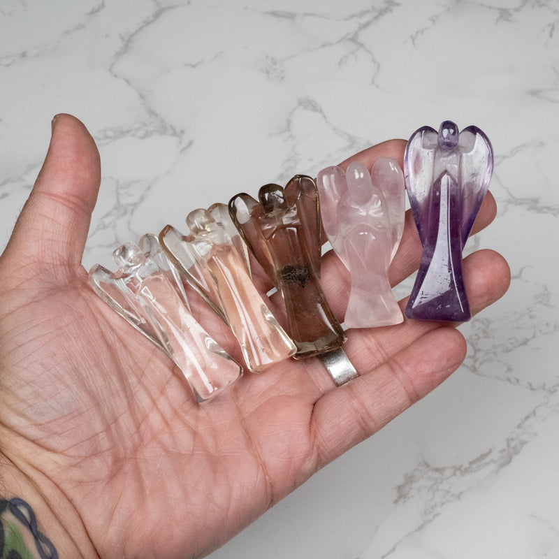 Lemurian, Citrine, Smoky, Amethyst & Rose Quartz Angel LOT (5)