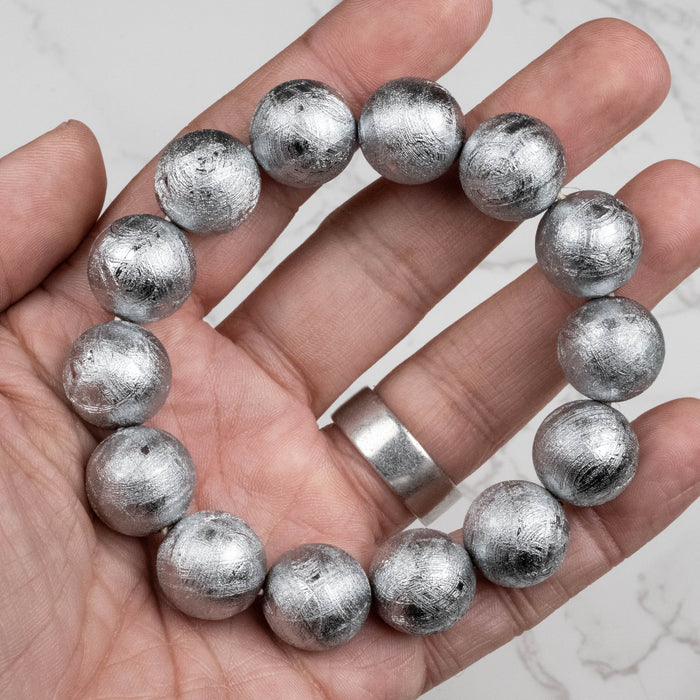 Muonionalusta Meteorite 16mm Bead Bracelet 7.5"