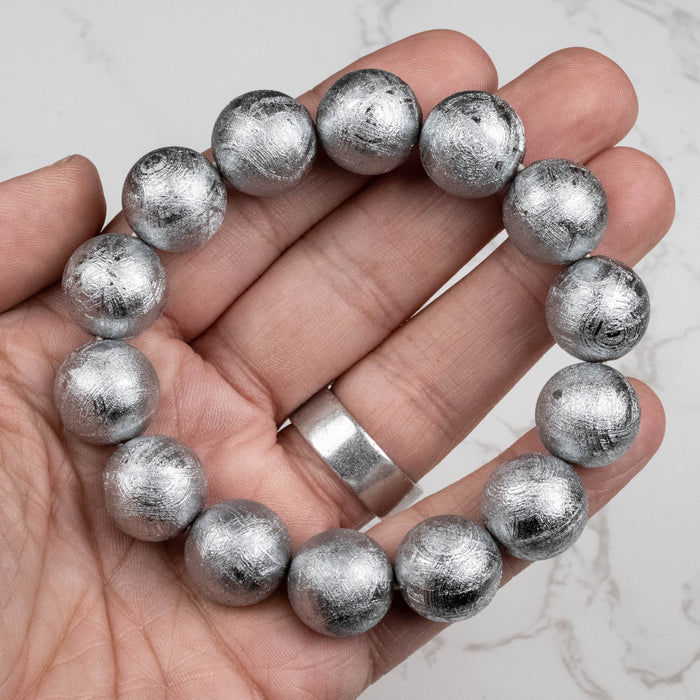 Muonionalusta Meteorite 16mm Bead Bracelet 7.5"