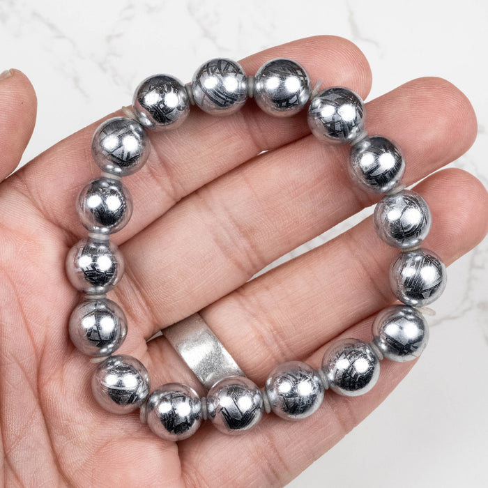 Muonionalusta Meteorite 11mm Bead Bracelet 7.5"