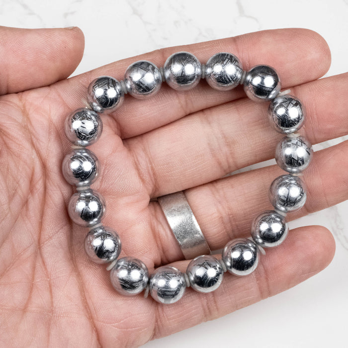 Muonionalusta Meteorite 11mm Bead Bracelet 7.5"