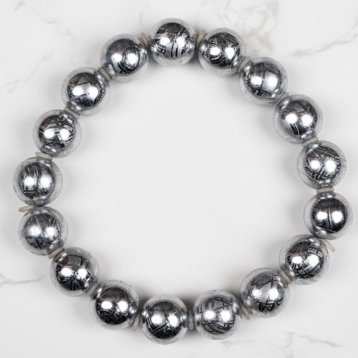 Muonionalusta Meteorite 11mm Bead Bracelet 7.5"