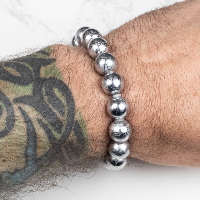Muonionalusta Meteorite 11mm Bead Bracelet 7.5"