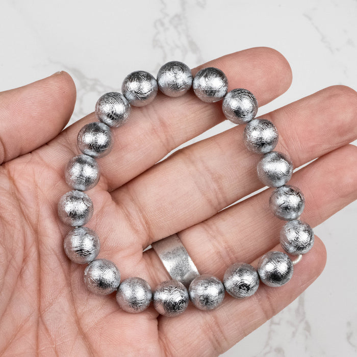 Muonionalusta Meteorite 10mm Bead Bracelet 7.5"