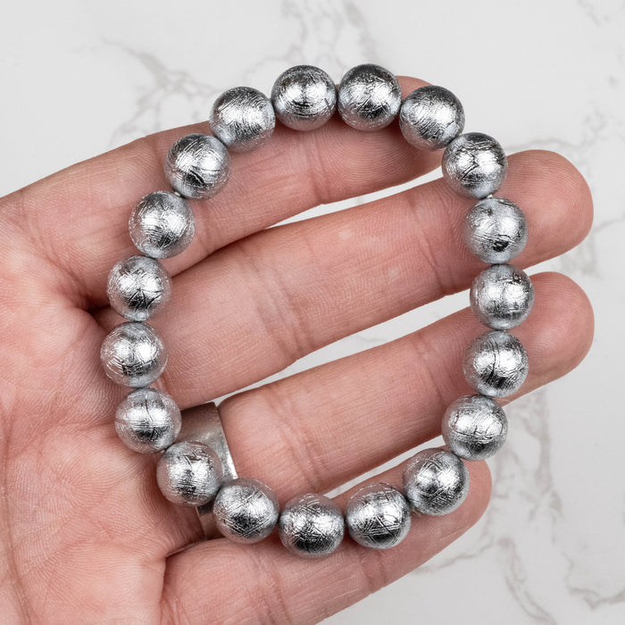 Muonionalusta Meteorite 10mm Bead Bracelet 7.5"