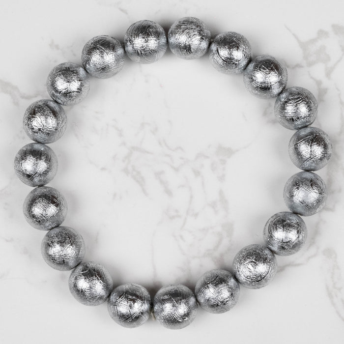 Muonionalusta Meteorite 10mm Bead Bracelet 7.5"