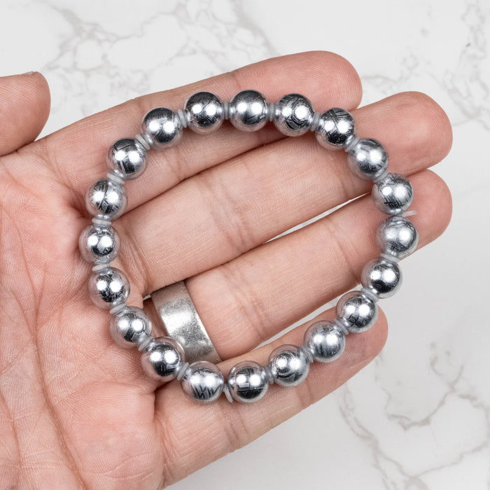 Muonionalusta Meteorite 9mm Bead Bracelet 7.5"