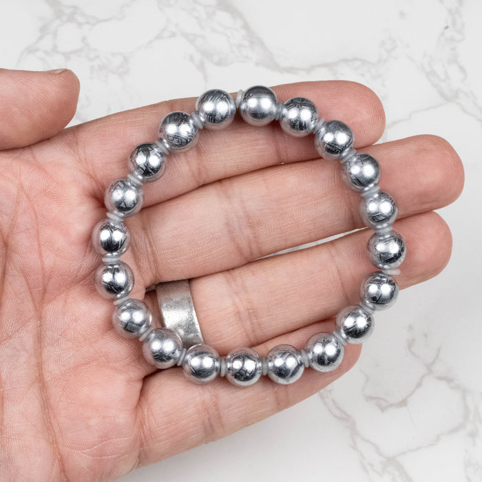 Muonionalusta Meteorite 9mm Bead Bracelet 7.5"