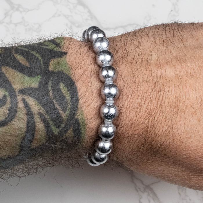Muonionalusta Meteorite 9mm Bead Bracelet 7.5"