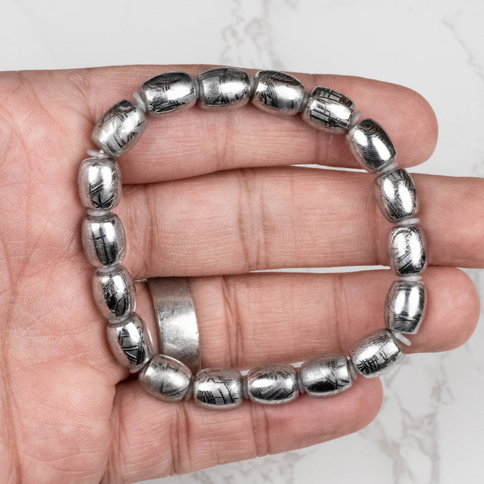 Muonionalusta Meteorite 10x8mm Bead Bracelet 7.5"
