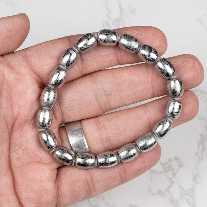 Muonionalusta Meteorite 10x8mm Bead Bracelet 7.5"