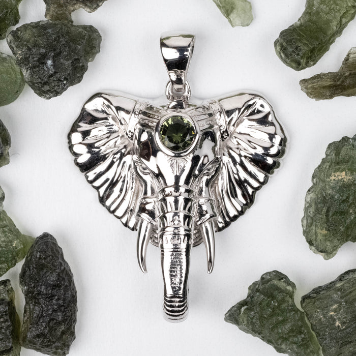 Elephant Head Moldavite Pendant .925 Silver