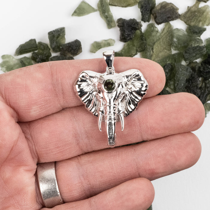 Elephant Head Moldavite Pendant .925 Silver