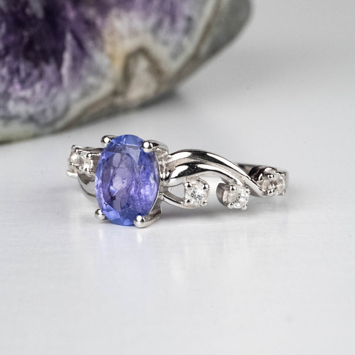 Tanzanite + White Topaz Ring 8x6mm | Choose Size