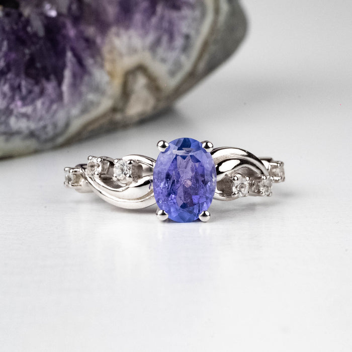 Tanzanite + White Topaz Ring 8x6mm | Choose Size