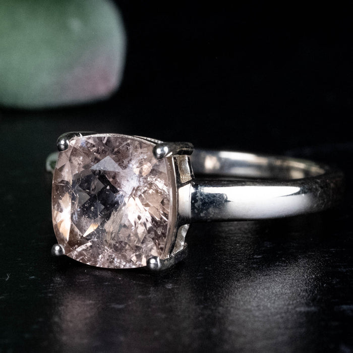 Morganite Ring 8mm Size 7 .925 Silver