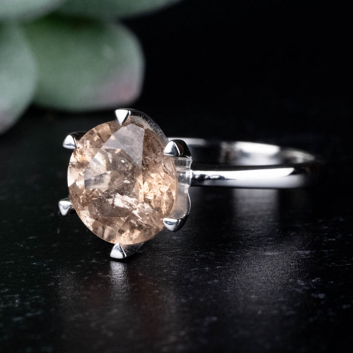 Morganite Ring 9.5mm Size 8 .925 Silver