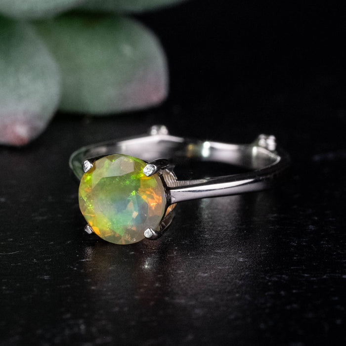 Ethiopian Opal + White Topaz Ring 7mm Size 5 .925 Silver