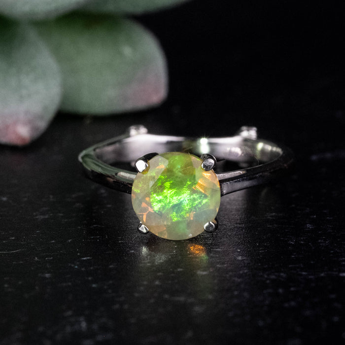 Ethiopian Opal + White Topaz Ring 7mm Size 5 .925 Silver