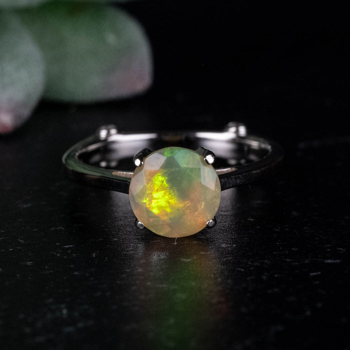 Ethiopian Opal 7mm + White Topaz Ring Size 6 .925 Silver