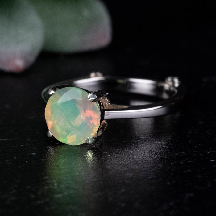 Ethiopian Opal 7mm + White Topaz Ring Size 6 .925 Silver