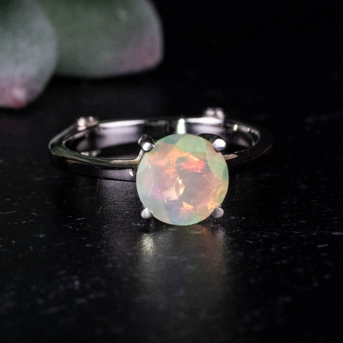 Ethiopian Opal 7mm + White Topaz Ring Size 6 .925 Silver