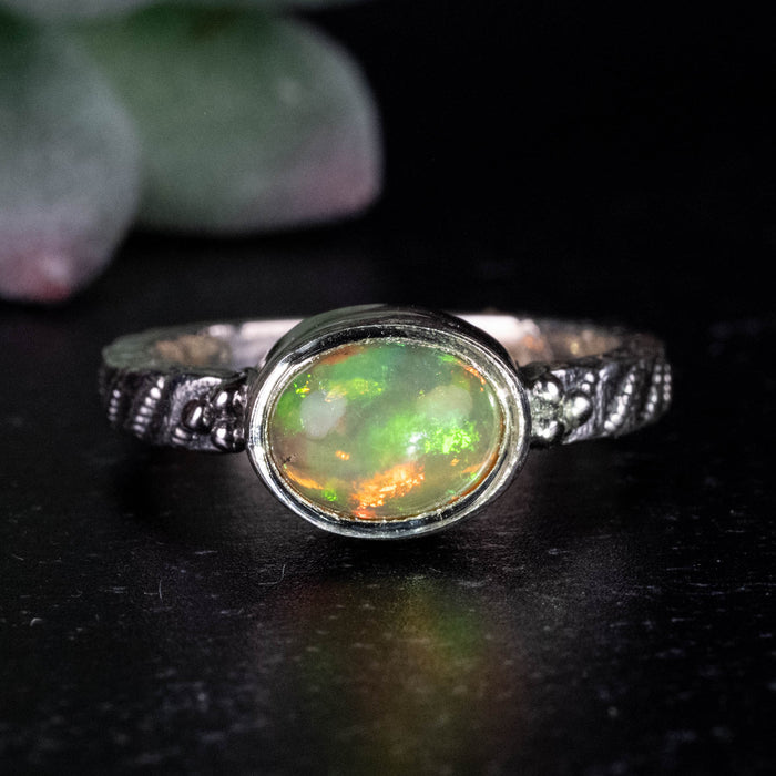 Ethiopian Opal Ring 9x7mm Size 7 .925 Silver