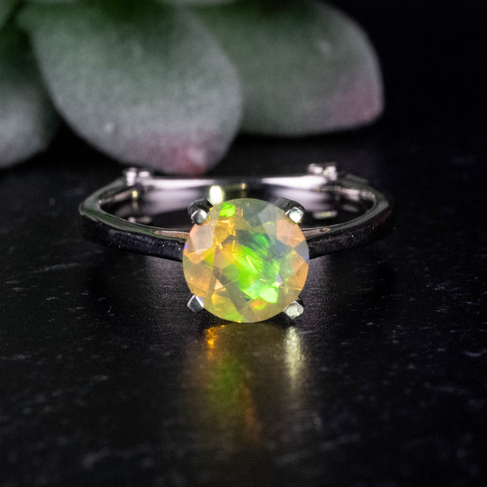 Ethiopian Opal 7mm + White Topaz Ring Size 7 .925 Silver