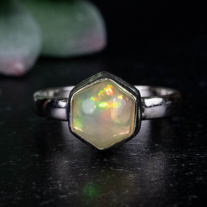 Ethiopian Opal Ring 8mm Size 7 .925 Silver