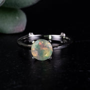 Ethiopian Opal 7mm + White Topaz Ring Size 8 .925 Silver - InnerVision Crystals